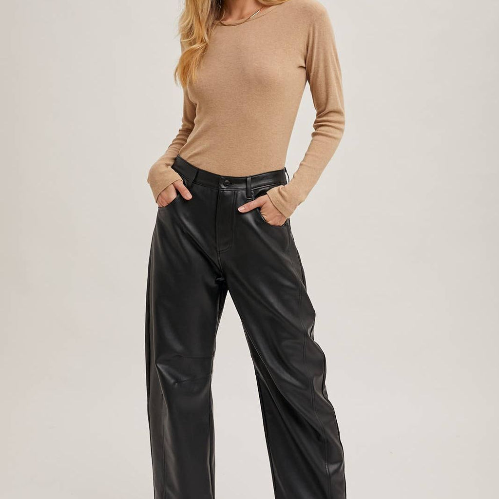VEGAN LEATHER BARREL PANTS