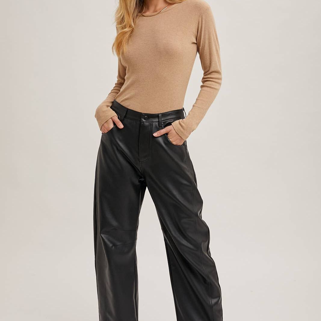 VEGAN LEATHER BARREL PANTS