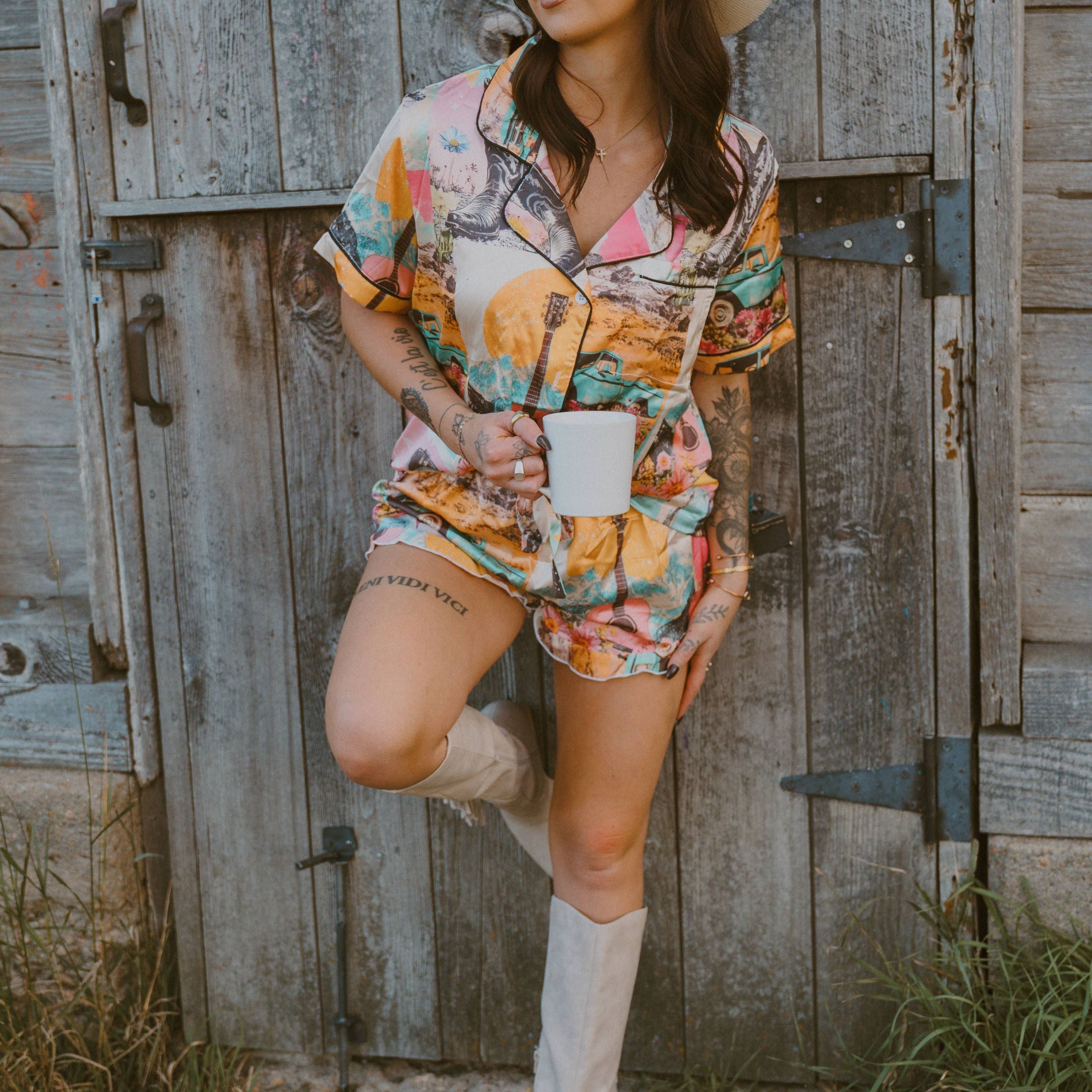 Baha Ranch Retro Pop Western Satin Pajama Set