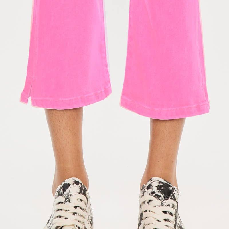 KANCAN- High Riser Kick Flare Neon Pink Stretch