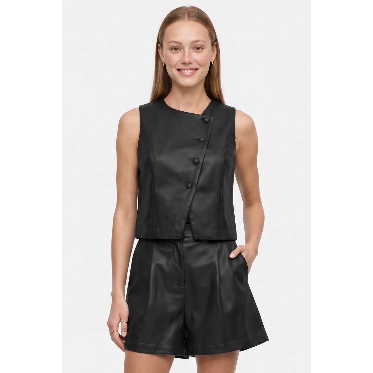 Asymmetrical Vegan Leather Cropped Vest