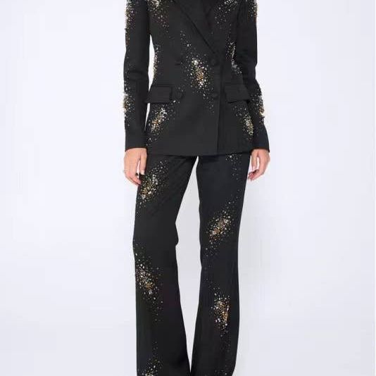 Beaded Diamond-Embellished Black Suit Set
