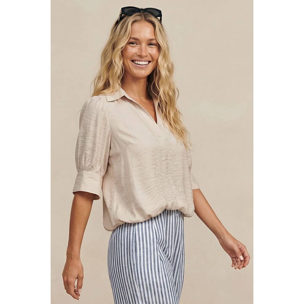 Naked Zebra high-low bubble-hem blouse on model