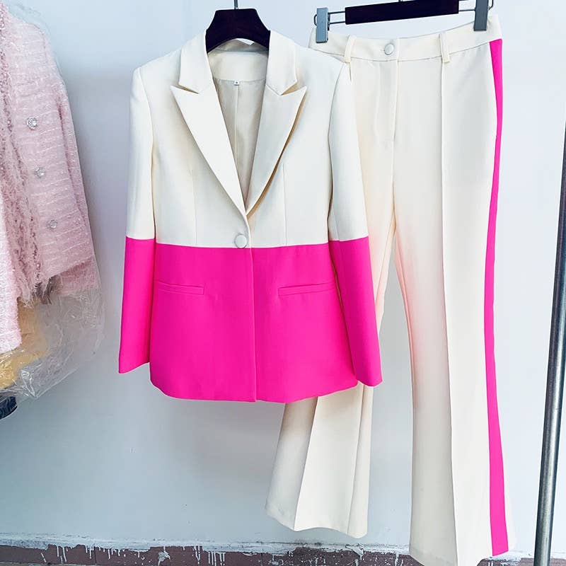 Modern Color-Block Business Suit & Flares Set