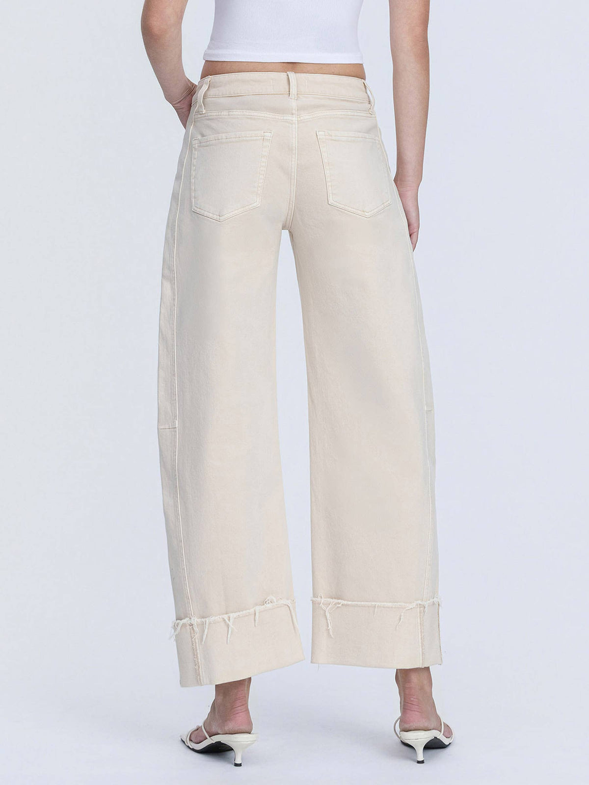 HIGH RISE SIDE PANEL CROP CUFFED BARREL JEANS