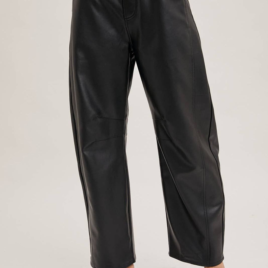 VEGAN LEATHER BARREL PANTS