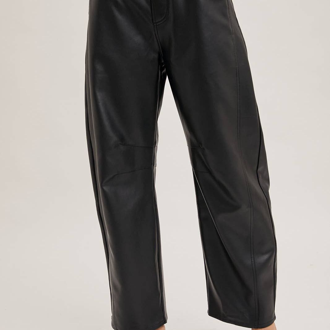 VEGAN LEATHER BARREL PANTS