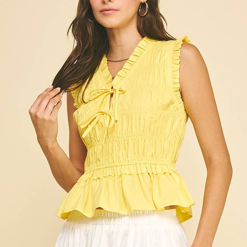 PINCH- FRONT-TIE DETAILED SMOCKING TOP - 5555T