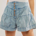 Ladies Solid Color Cotton Denim Shorts
