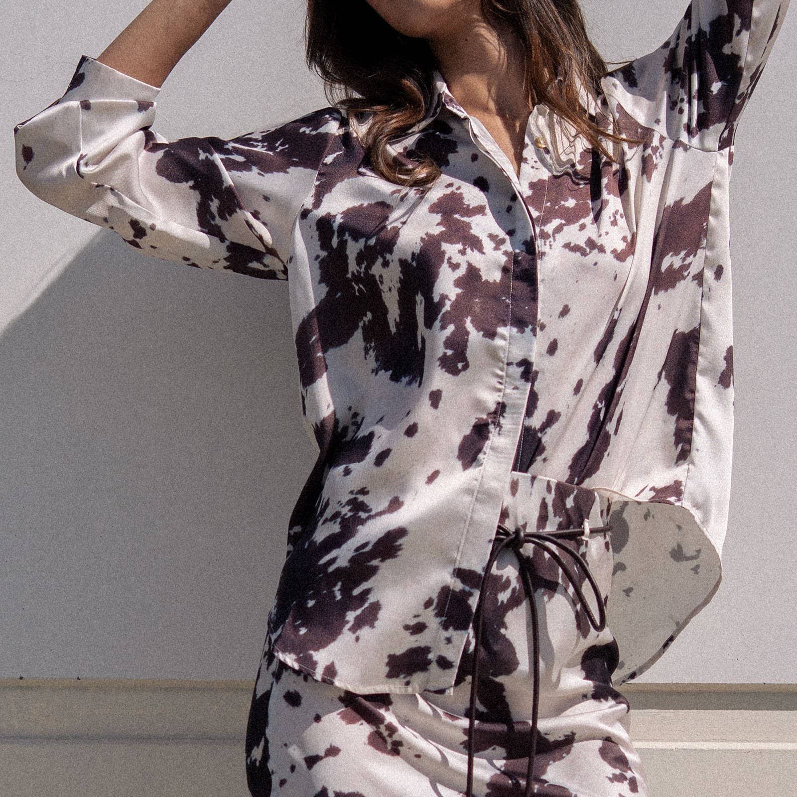 Cowhide Print Western Button Down Shirt