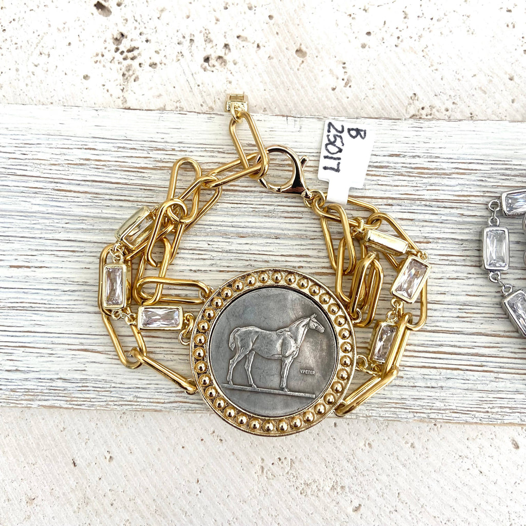 Horse jewelry coin bracelet country western derby equestrian