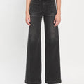 HIGH RISE PATCH POCKET BLACK WIDE TROUSER JEANS T6569