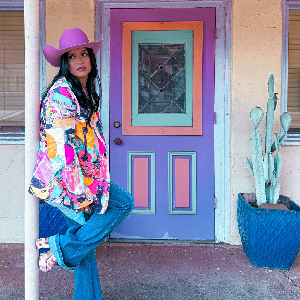 Baha Ranch Retro Pop Western Collage Blazer