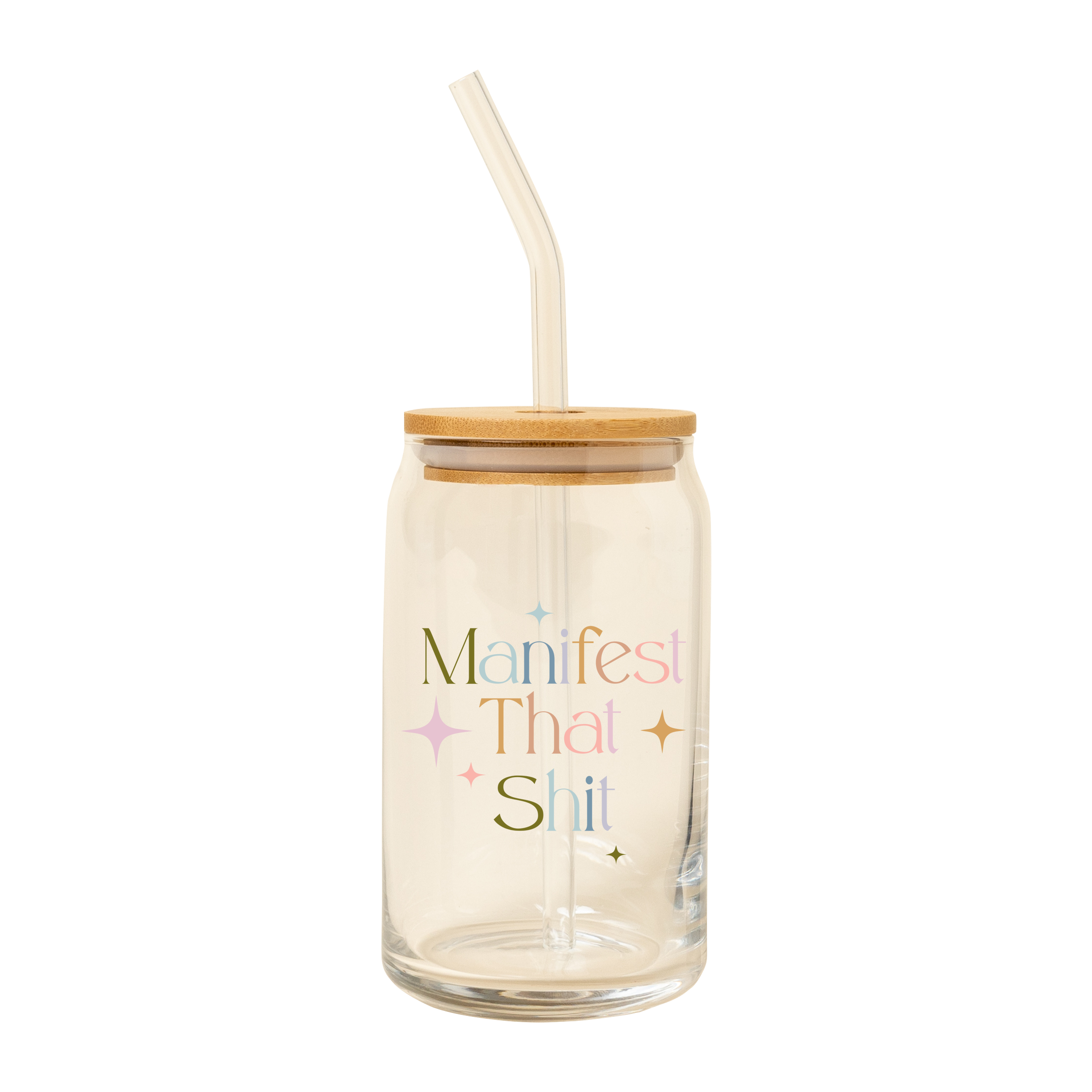 Can Glass w/Lid + Straw