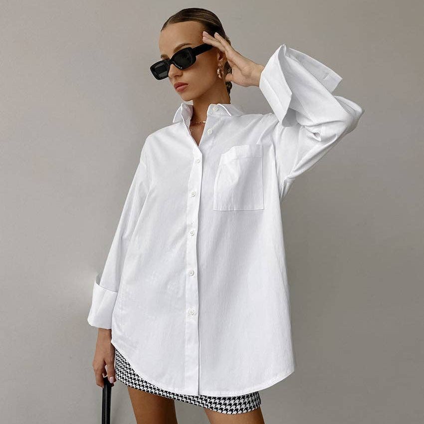 White Lapel Collar Botton Down Fit Daily Shirt