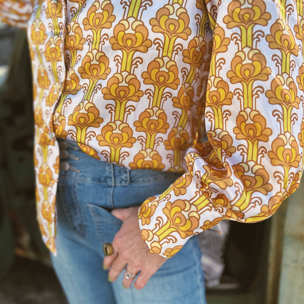 Streets of Gold Yellow Tulip Flower Pouf Sleeve Blouse