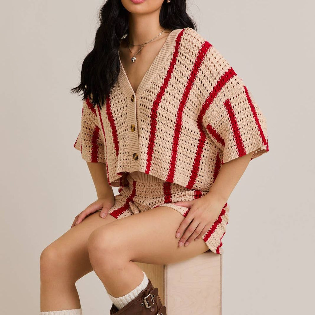 OPEN KNIT SWEATER SHORTS