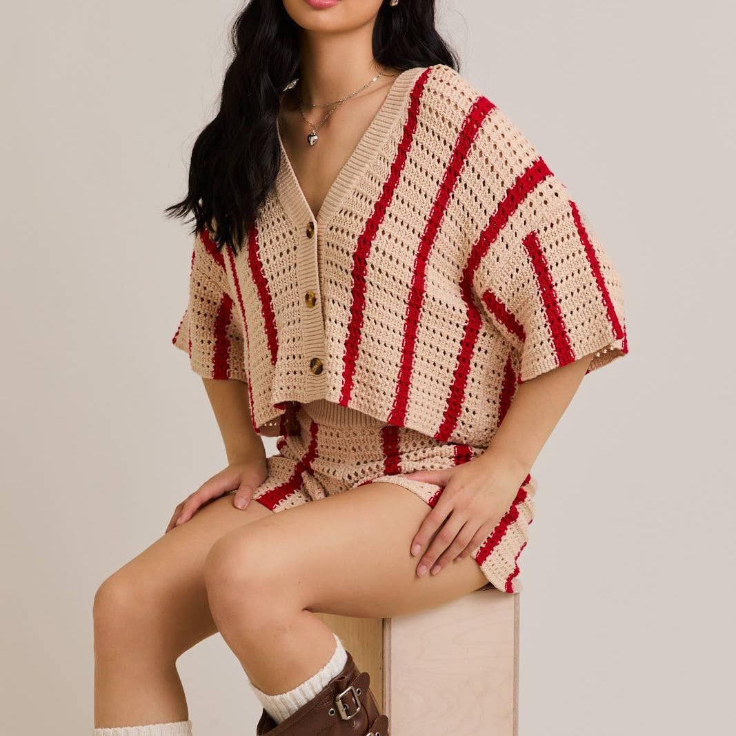 OPEN KNIT SWEATER SHORTS
