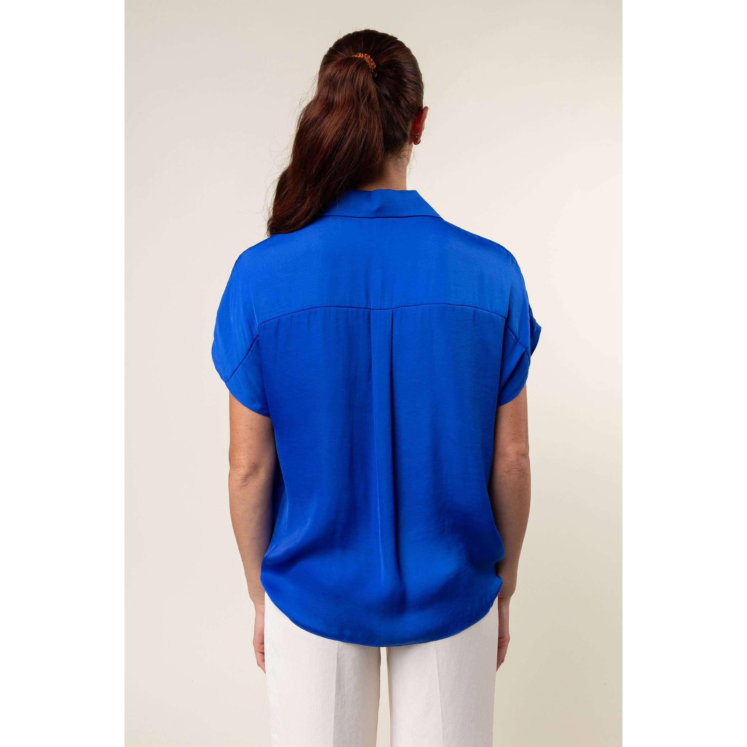 Short Sleeve Convertible Collar Blouse