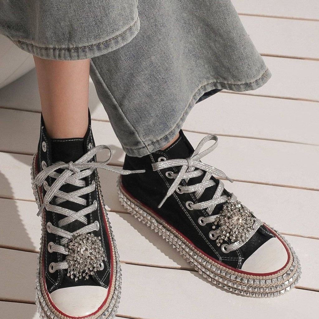BEDAZZELED DECOR ROCKSTUD PLATFORM HIGH TOP SNEAKERS
