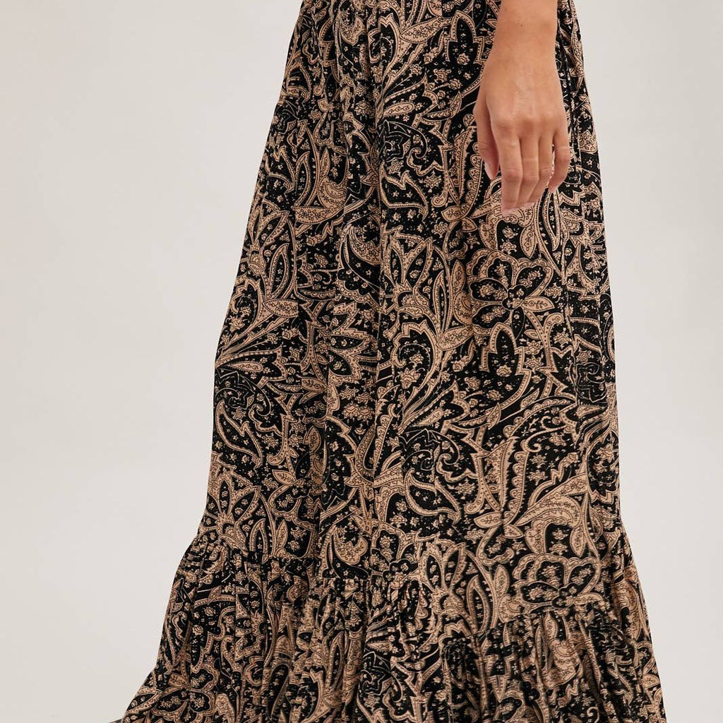 PAISLEY PRINT WIDE RUFFLED PANTS