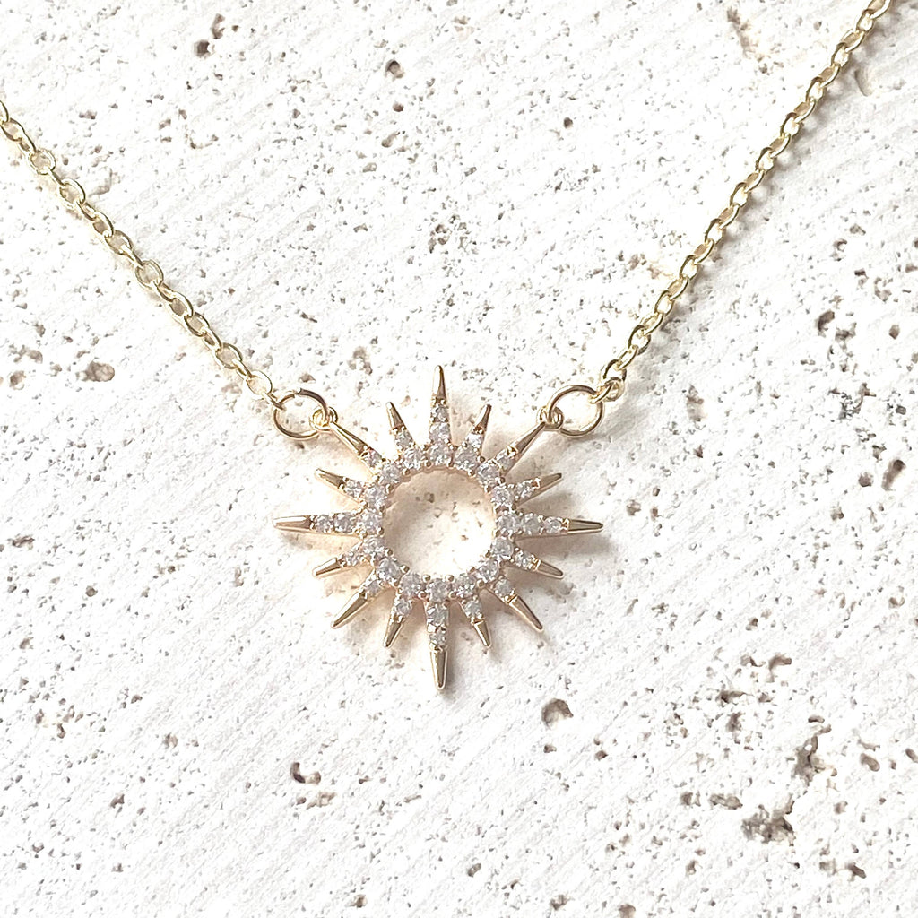 Sun celestial necklace minimalist boutique salon jewelry
