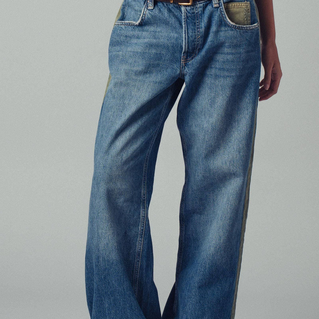 Wide-Leg Utility Stripe Denim Jeans