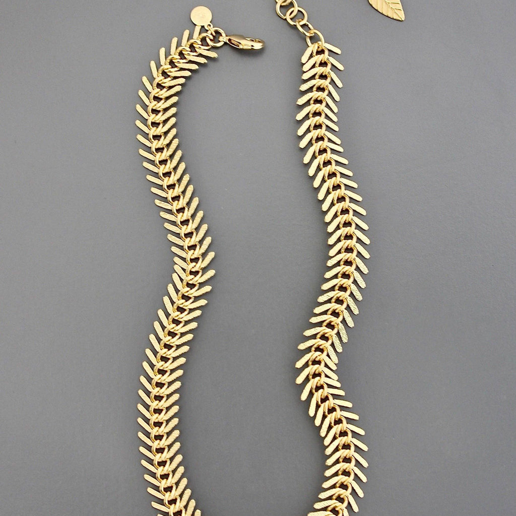 18k matte gold fish bone necklace DOR215
