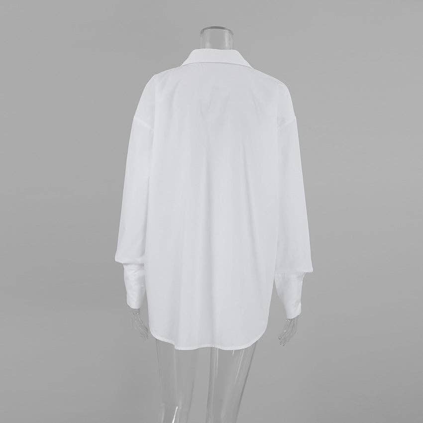 White Lapel Collar Botton Down Fit Daily Shirt