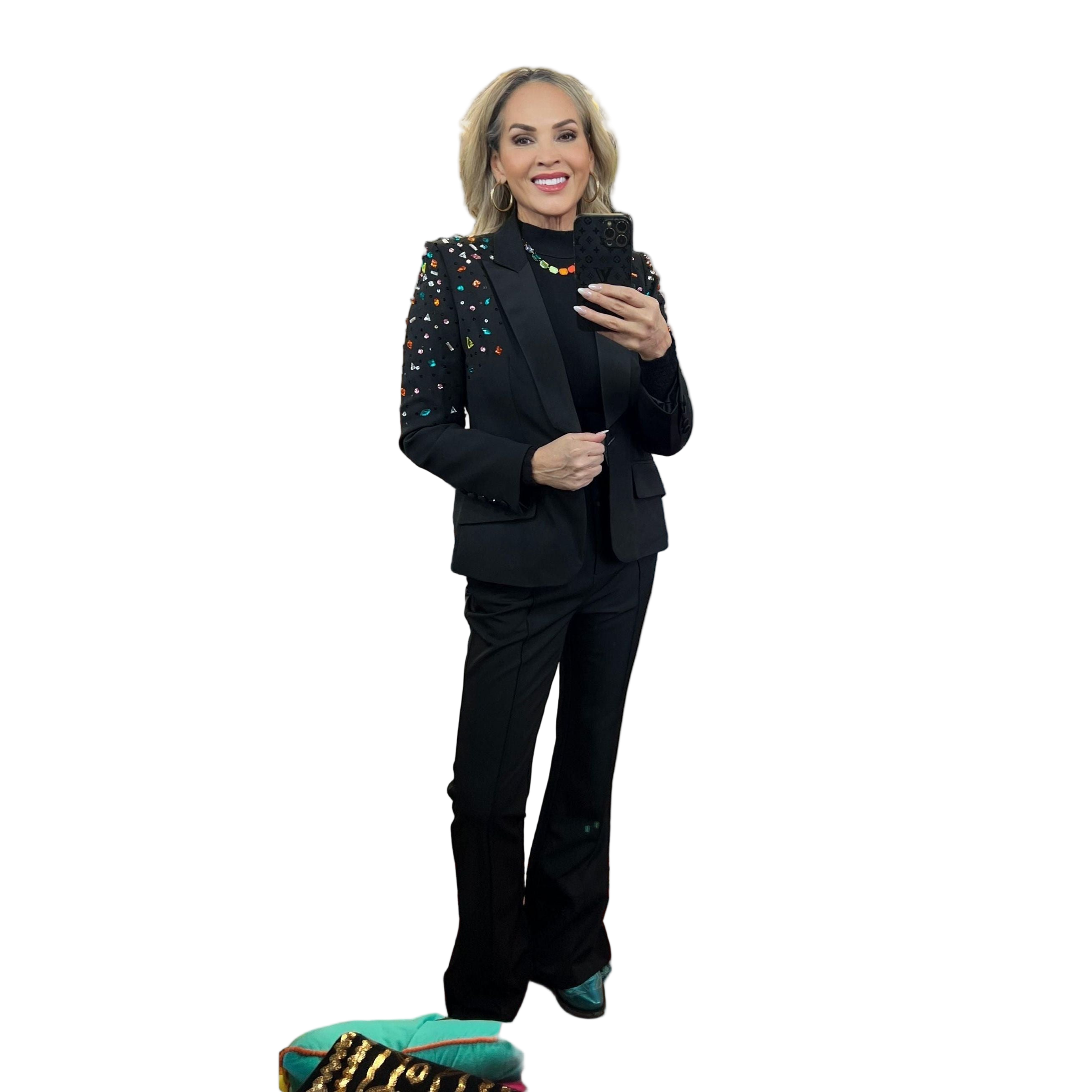 Diamond Beaded Jacket and Bootcut Pant Suit