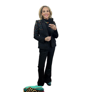 Diamond Beaded Jacket and Bootcut Pant Suit