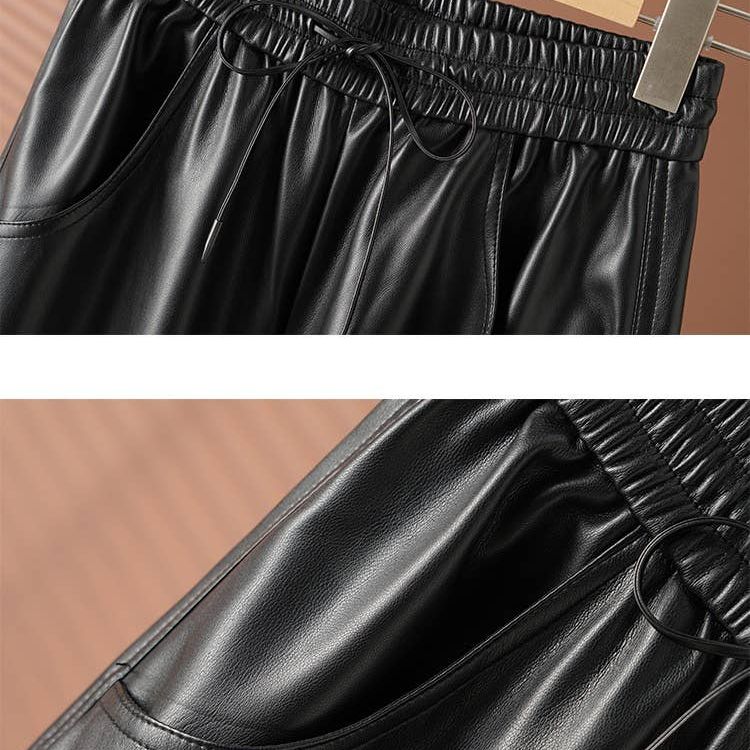 Autumn High-Waist PU Leather Wide-Leg Pants for Women