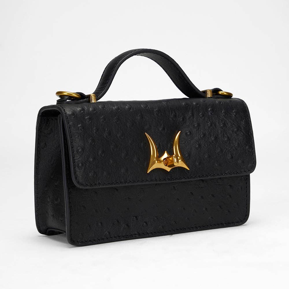 Loyal West Valencia Ostrich Leather Bag - Black