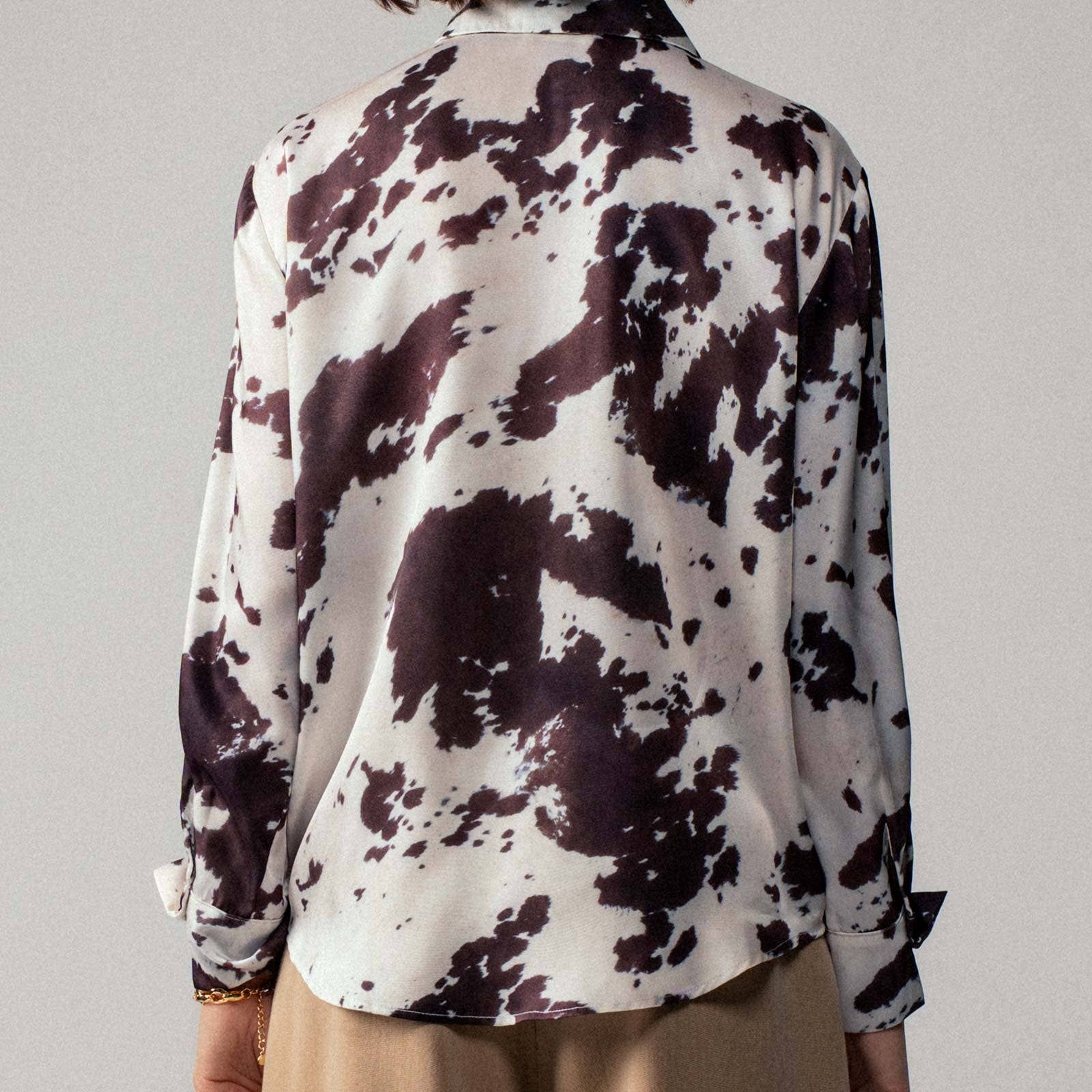 Cowhide Print Western Button Down Shirt