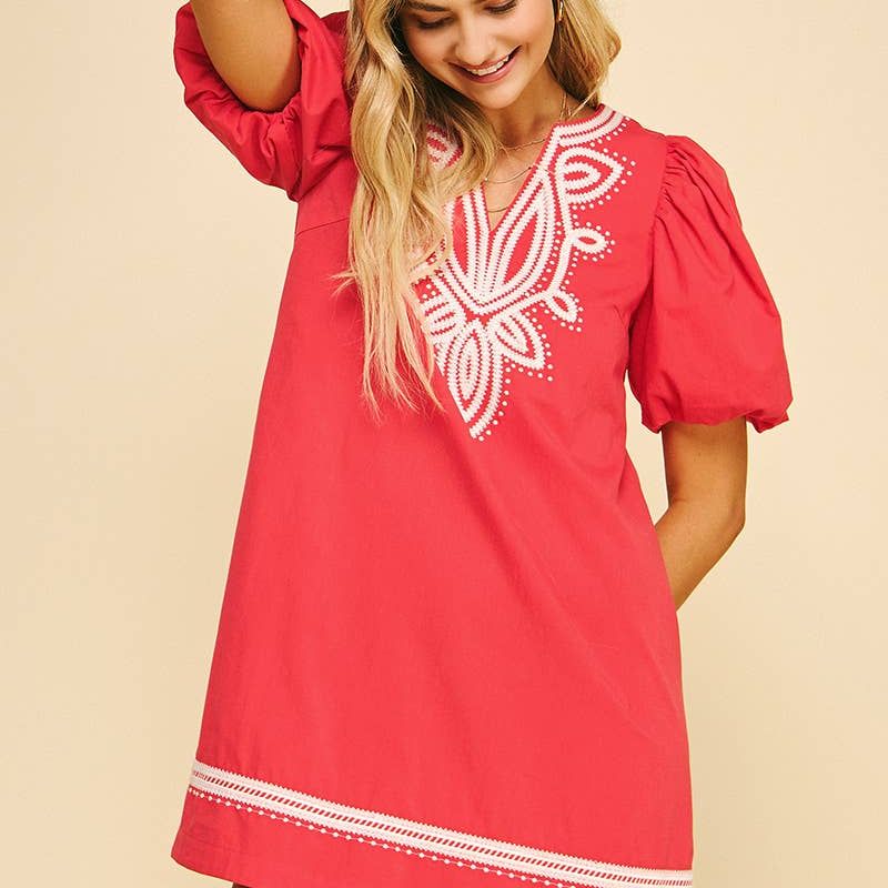 EMBROIDERED DETAIL MINI DRESS