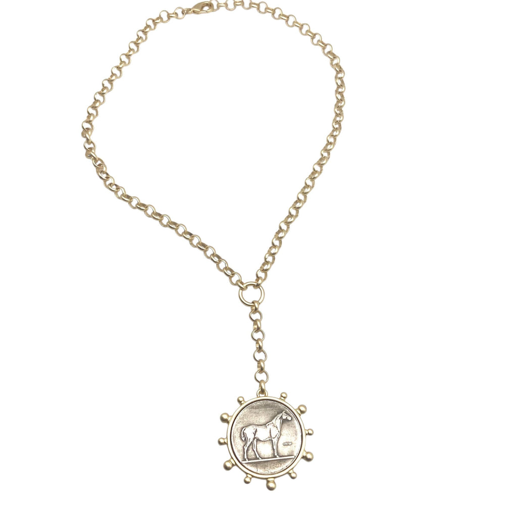 Equestrian horse coin medallion necklace