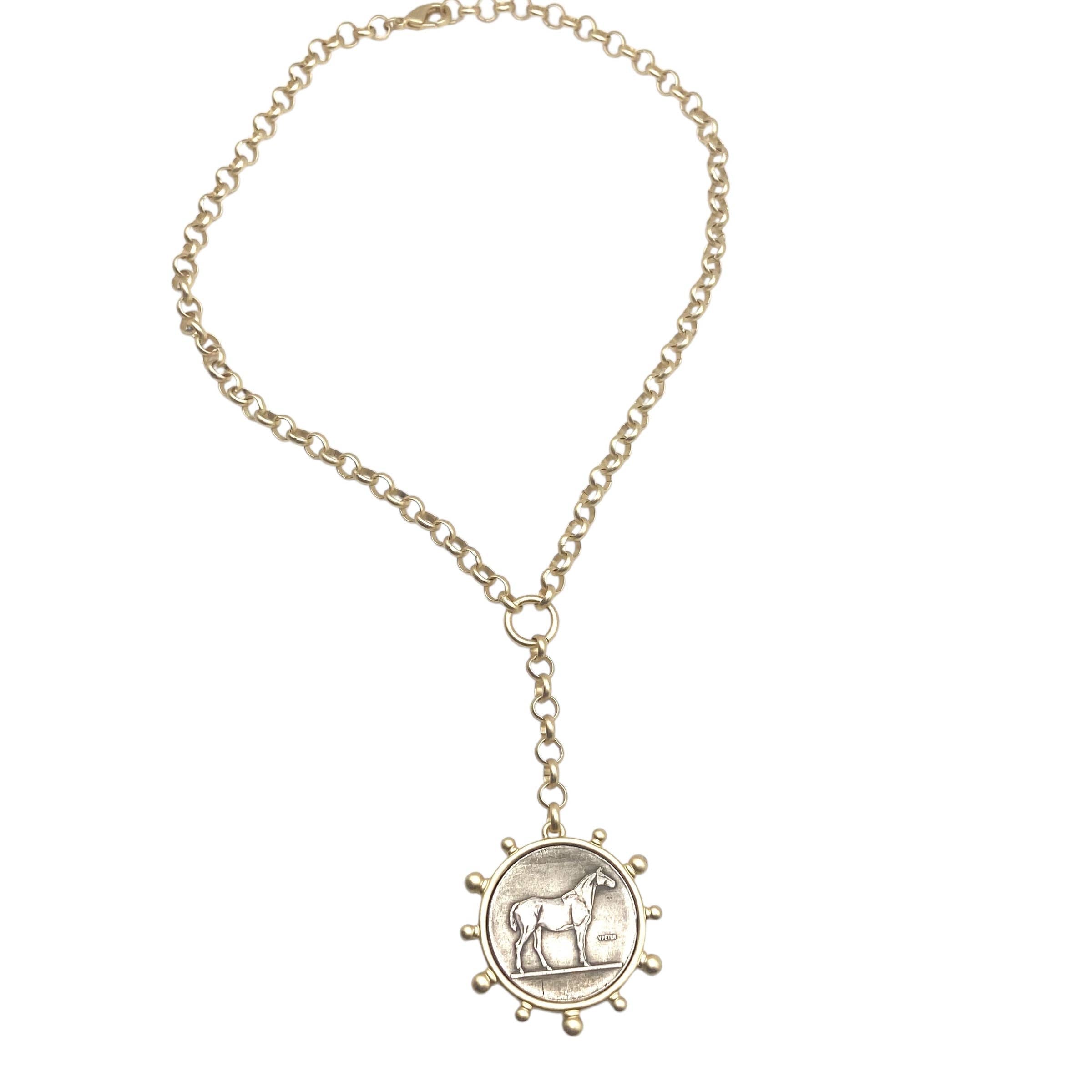 Equestrian horse coin medallion necklace