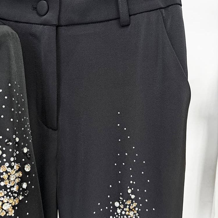 Beaded Diamond-Embellished Black Suit Set