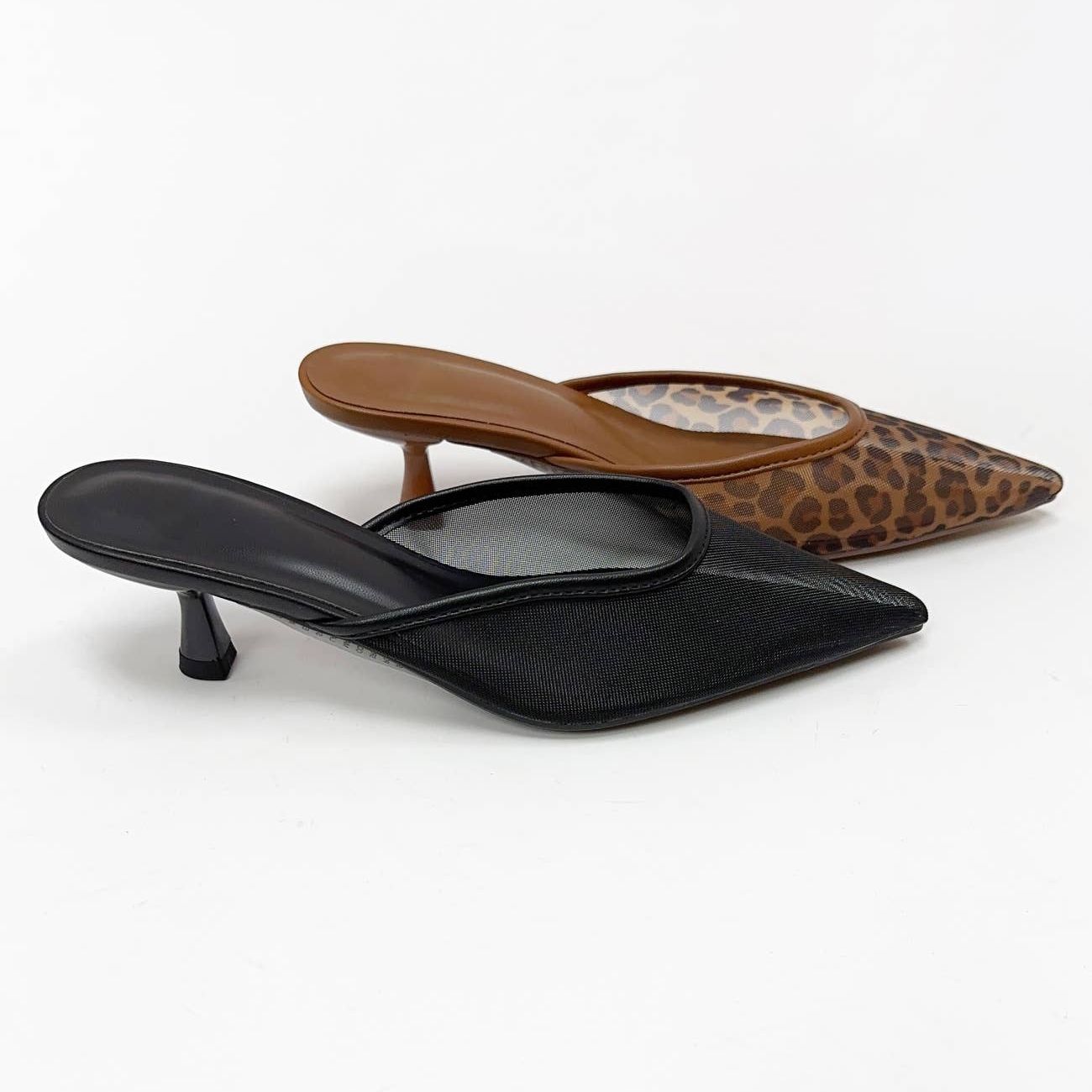 EXTANY MESH UPPER POINTED-TOE SLIP-ON MULE HEEL