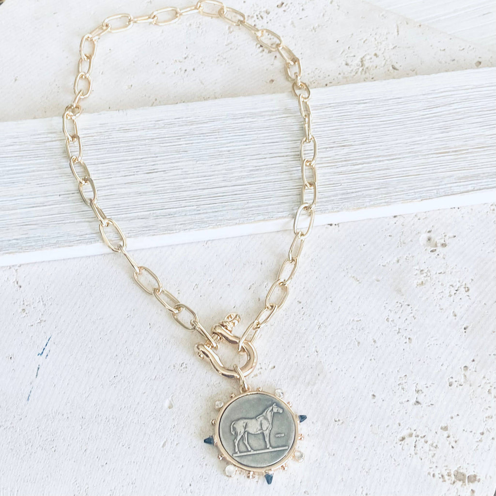 Horse coin shackle necklace  Equestrian derby  jewelry 