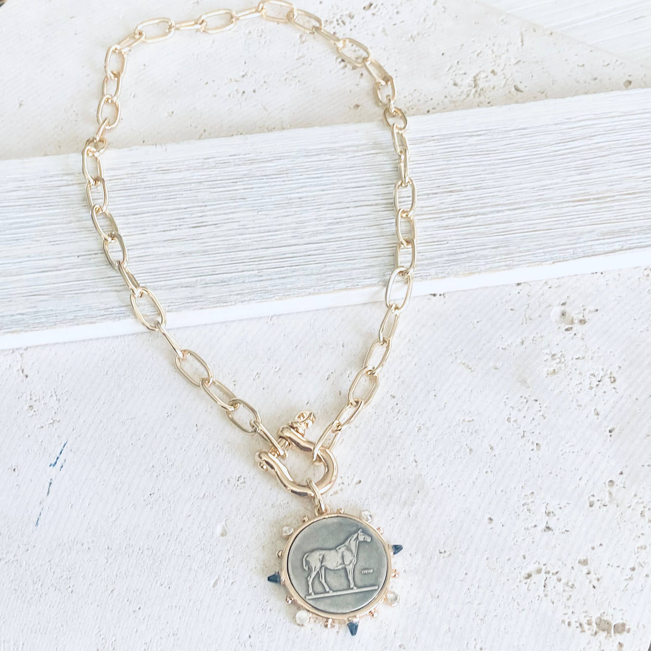 Horse coin shackle necklace  Equestrian derby  jewelry 