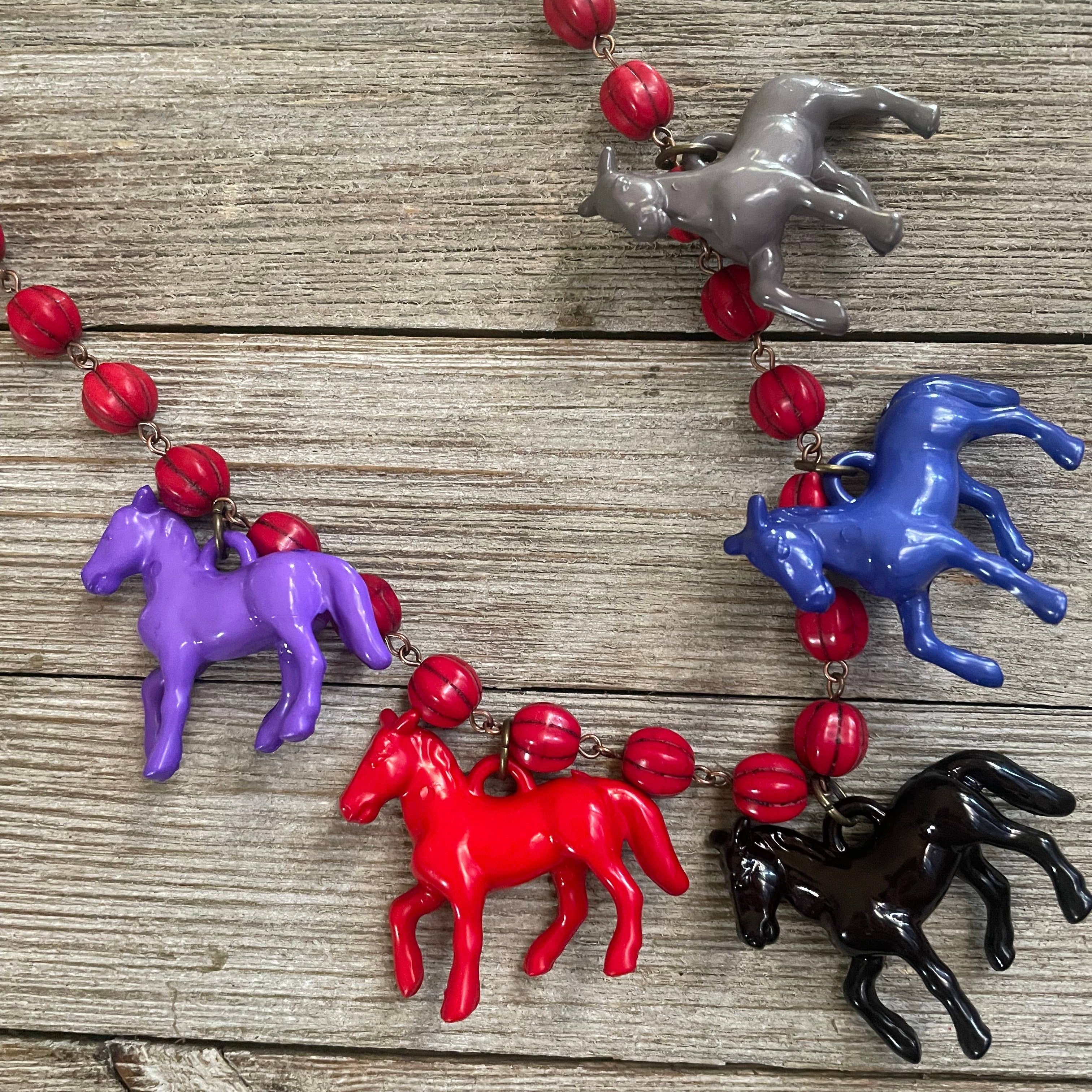 Pony Horse Club Necklace on Red Beads