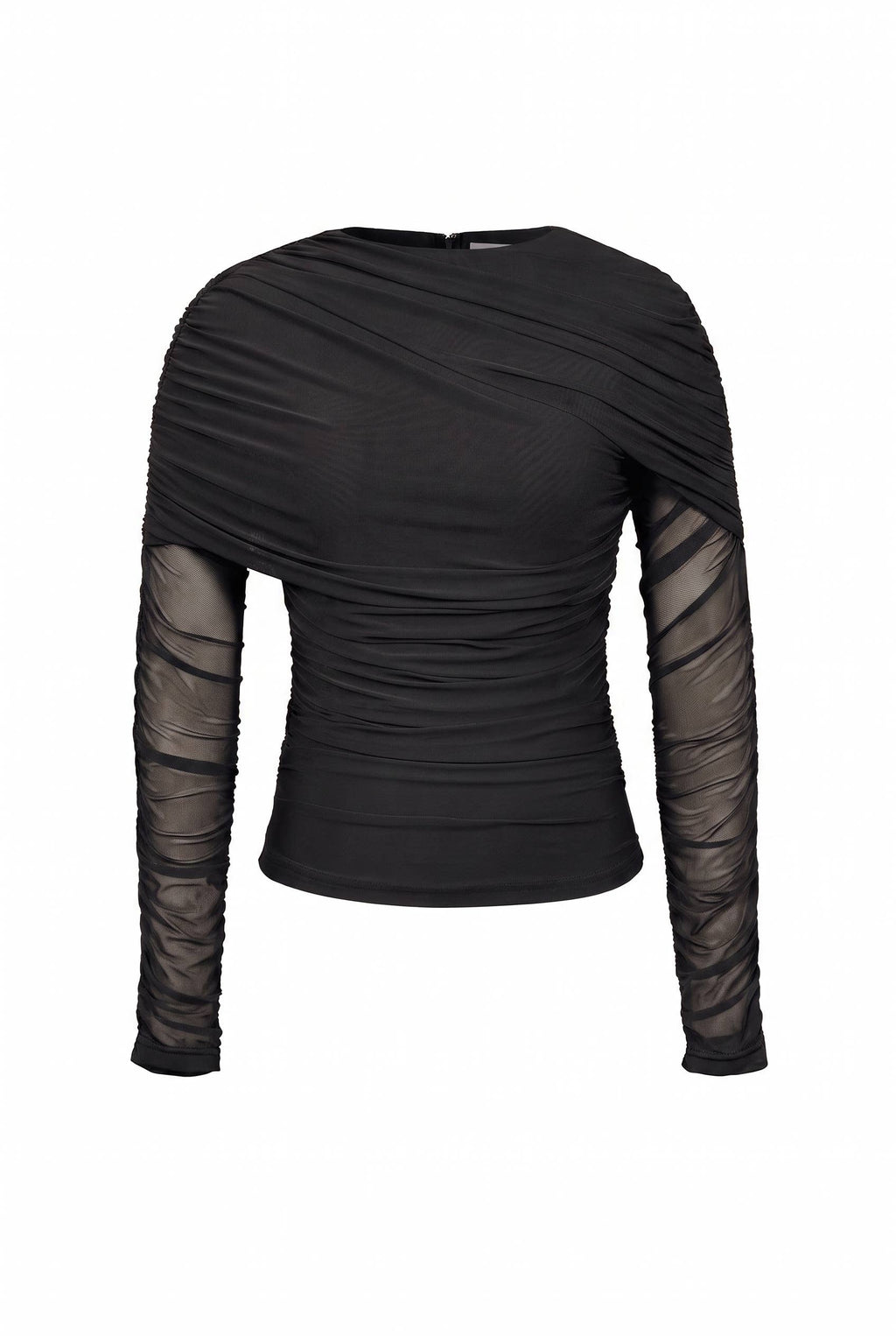 Noemie Power Mesh Double Layer Draped Long Sleeve Top