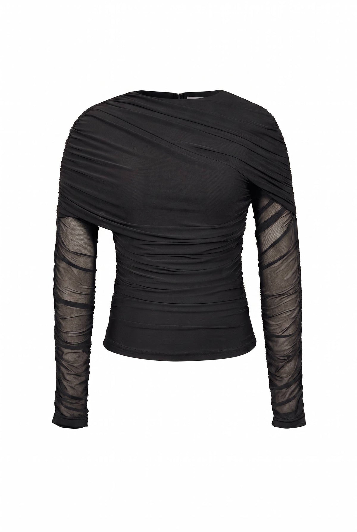 Noemie Power Mesh Double Layer Draped Long Sleeve Top