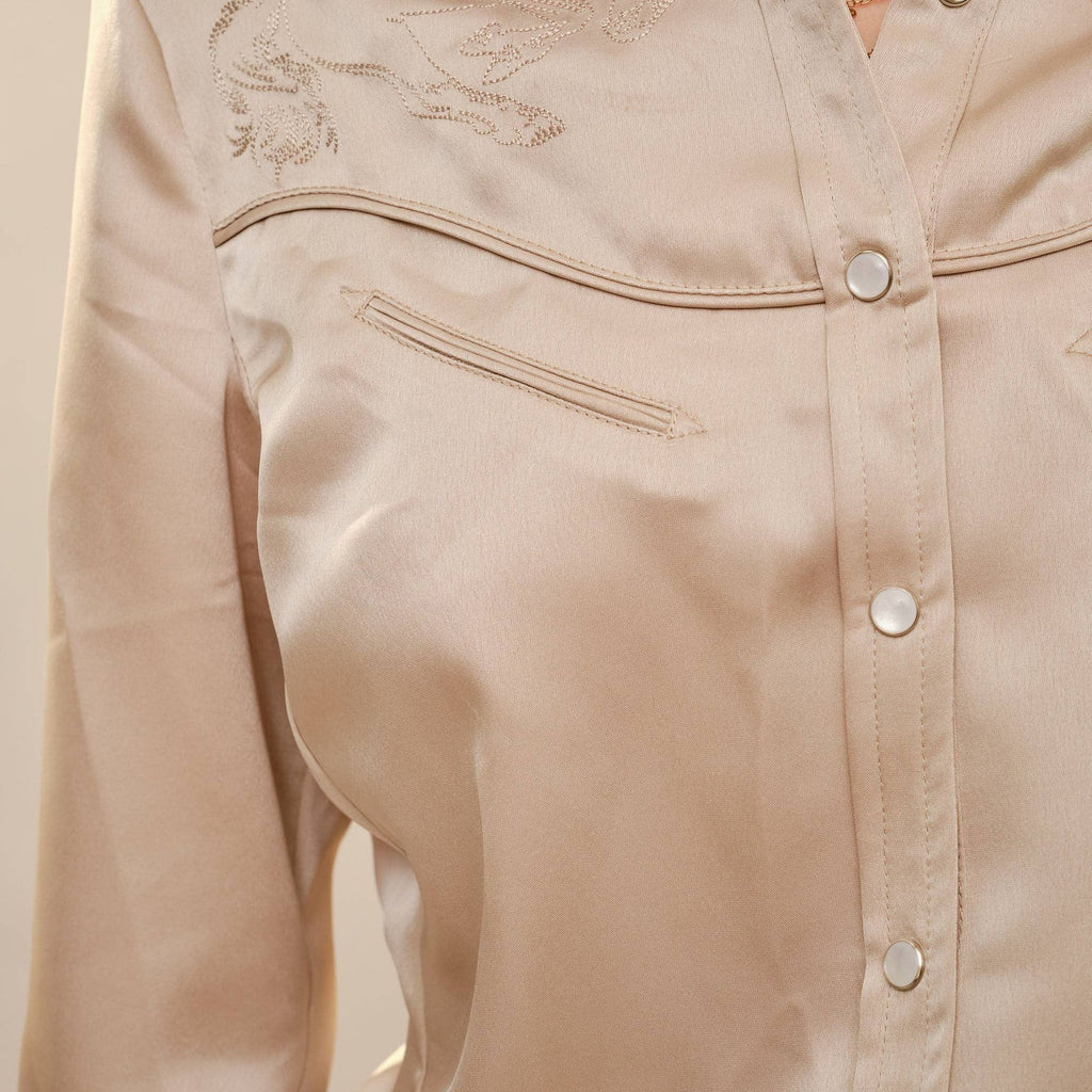 Satin Western Embroidered Snap Shirt