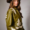 Faux Leather Studded Oversized Zip-Up Jacket