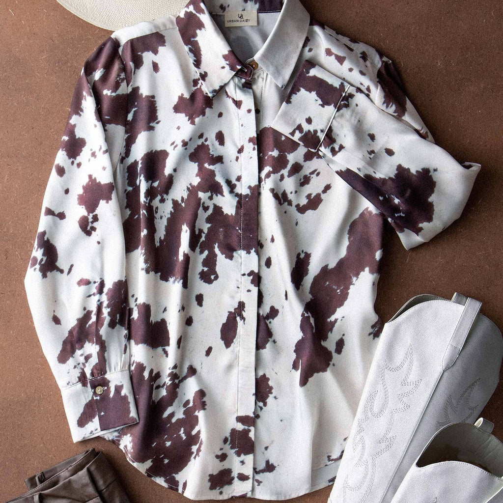 Cowhide Print Western Button Down Shirt