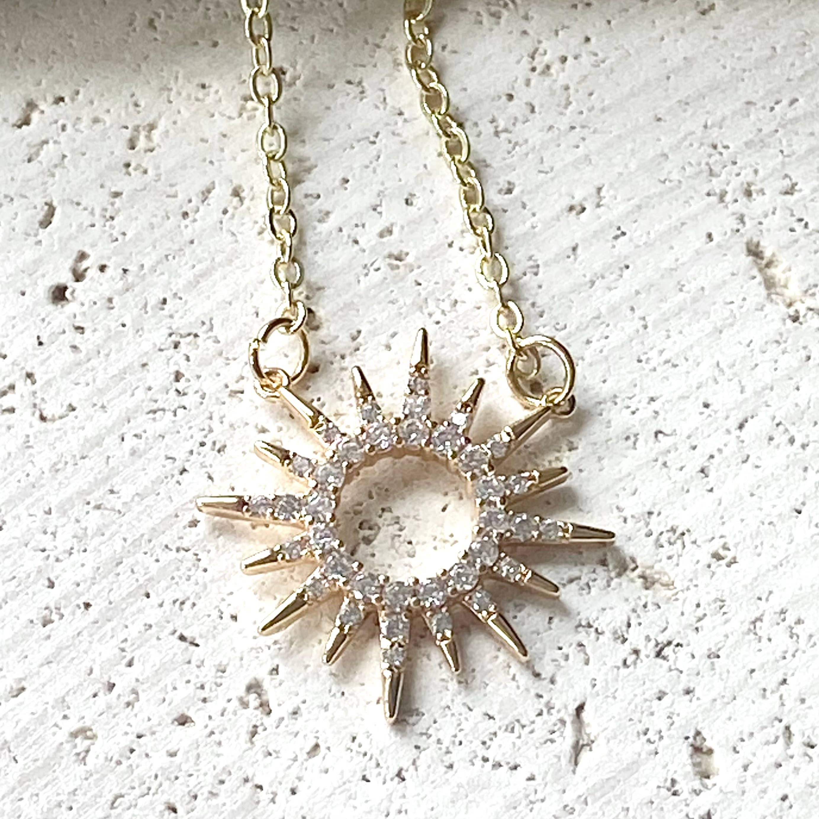 Sun celestial necklace minimalist boutique salon jewelry