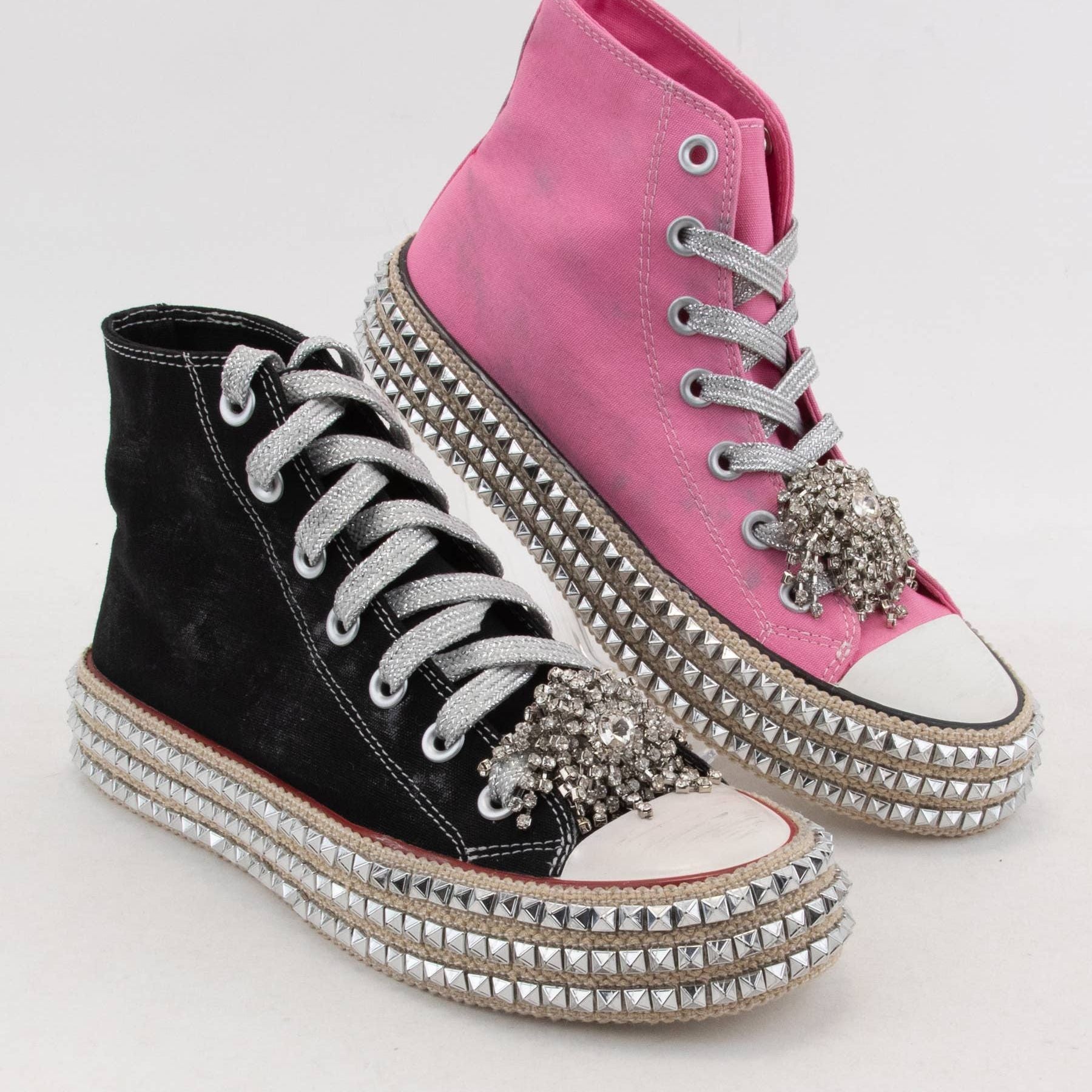 BEDAZZELED DECOR ROCKSTUD PLATFORM HIGH TOP SNEAKERS