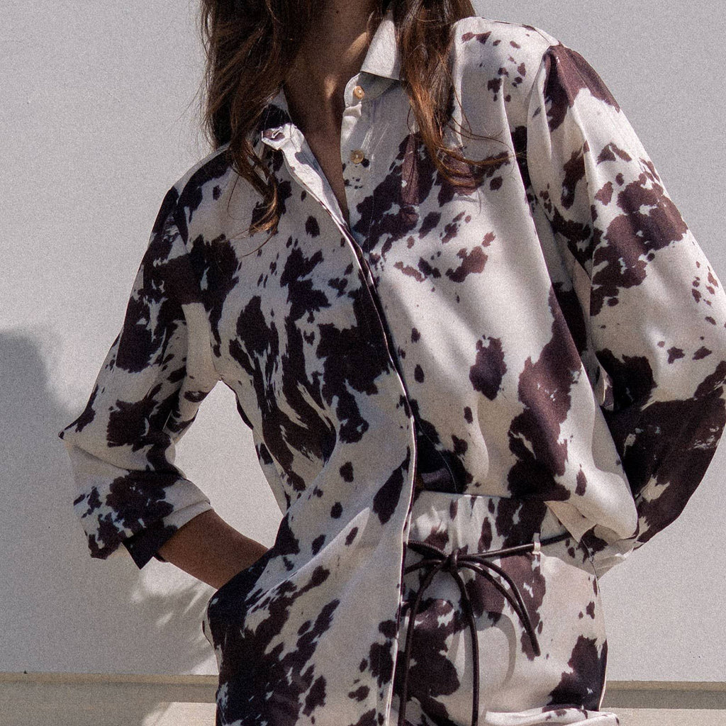 Cowhide Print Western Button Down Shirt